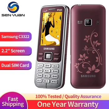 Оригинален мобилен телефон Samsung C3322 2G с две SIM карти, 2.2-инчов дисплей, 2-мегапикселова камера, FM-радио, Мобилен телефон с Bluetooth