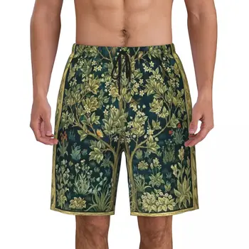 Плажни Шорти Tree Of Life By William Morris, Мъжки Ежедневни Плажни Къси Панталони, Гащи С Цветен Текстил Модел, Бързо Съхнещи Топене