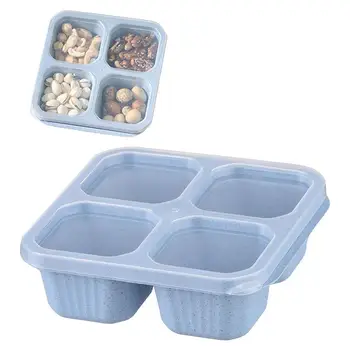 Пластмасова кутия за закуски Bento за Еднократна употреба, с 4 отделения, Херметически затворени съдове за приготвяне на храна в училище, на работа и в пътуване, могат да се мият в миялна машина
