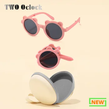 Портативни сгъваеми детски слънчеви очила с UV розов анимационни мечка, детски слънчеви очила за момичета и момчета, детски слънчеви очила с футляром за очила