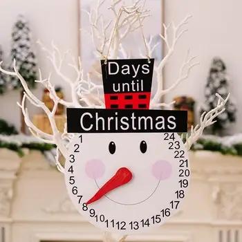 Празнични дървени стенни календари с обратно броене в стил Дядо Коледа, Клетчатая шапка, Старче, показалеца с Снеговиком, Коледни украси за дома