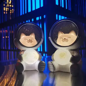 Прекрасна нощна светлина с котка-космонавт, приятна на вид настолна лампа с имитация на смола, Декоративна лампа Moon Astronaut за офис