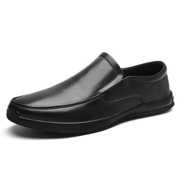 Пролетно мъжки обувки, новост 2023 г., водоустойчива и устойчива на плъзгане обувки, Мъжки Ежедневни Кожени обувки, чисто черен Работен