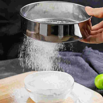 Просеиватель брашно с фина мрежа, Кръгло сито за брашно от неръждаема стомана, Ръчно Просеивающее сито, Филтър за пудра захар за торта (25 см), печене