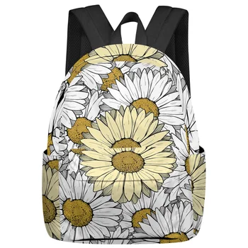 Прост раница с цветя Хризантеми, ученически чанти за момичета, Студентски чанта за лаптоп, Дамски ежедневни раница за пътуване