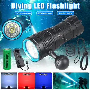 Професионален подводен led лампа за снимане, осветление, 10000 лумена, фенерче за гмуркане на 100 м, Водоустойчив фенер за видеокамери