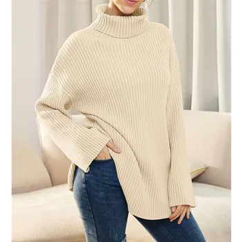 Пуловер с висока воротом, Женски Есенно-Зимния Свободен Пуловер в Корейски Стил, Удебелена Горна дреха, Възли Блузи, Топ за жени