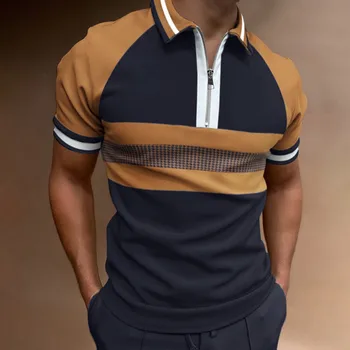 Раирана мъжка риза поло с къс ръкав, яка-на ревера, риза за голф с цип, летни мъжки тенис топка Camisas De Hombre
