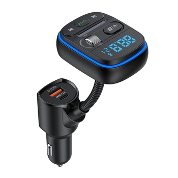 Резервни Части Bluetooth FM предавател За кола, По-Мощни Hifi Бас микрофон, адаптер PD 30W + QC 3.0 С led 7 цвята