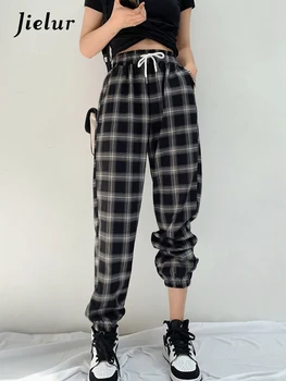 Ретро Черно каре зреещи в стил Харадзюку, дамски летни шикозни панталони с висока талия в стил Харадзюку, модерни улични панталони за тийнейджъри, Новост