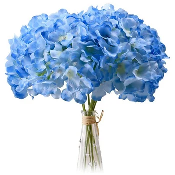 Светло синя хортензия, копринени цветя на главата, опаковки от 20 пълни изкуствени цветя хортензия с дръжки за сватба