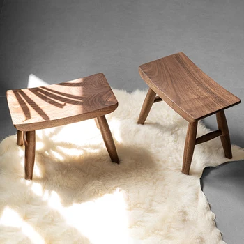 Селска дървен стол, квадратен стол, направен от орехово дърво, Столче за американски ястия, столче за деца, табуретка от чисто дърво, пейка за високи столове