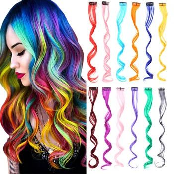 Синтетична коса за изграждане на LUPU, Дълги Вълнообразни изкуствена коса с преливащи се светлини, цвят изкуствена коса за деца, момичета, жени, Щипки за удължаване на косата