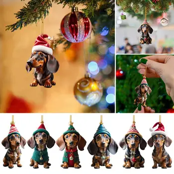 Сладък Висулка във формата на елхи, Cartoony кученце, Окачен украшение, Акрилни художествена украса, Украса за огледала за обратно виждане на автомобила, Коледна Украса