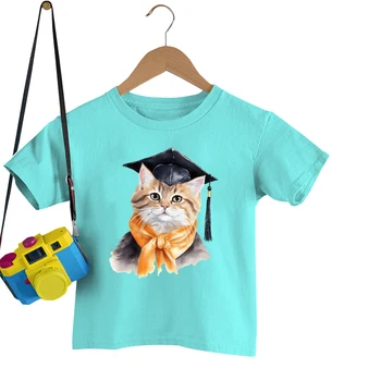 Тениски с котки на Бала, Детски Дрехи, Летни Сладки Марковите тениски Y2k за момичета, Акварелни Тениски с образа на Кавайных животни За момчета, Модни Потници, тениски