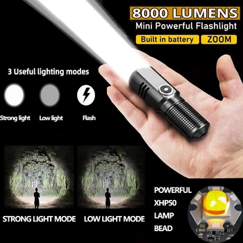 Уличен Мини led фенерче USB C, акумулаторна фенерче от алуминиева сплав, scalable лампа, Използването на 16340 18650 батерия, осветление за къмпинг