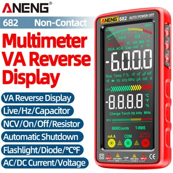 Умен мултицет ANENG 682, Голям цветен екран, Амперметър ac/dc тестер за напрежение, Акумулаторна Ти, Диоден тестер, инструменти за електрозахранване
