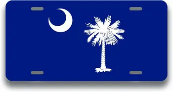 Флаг на щата Южна Каролина, виси Етикет с номер знак, Метални табели с UV-печат, автомобил, камион, АВТОБУС, Ремаркета, монтиран на стената магазин, Пещера човека, 12x6 инча, Автомобили табела
