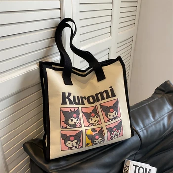 Холщовая чанта Kuromi, Мультяшная чанта Sanrio, Голяма чанта Голям за Крайградски Пътувания, Ежедневни Универсална чанта-Тоут, Дамски Модерна чанта, Кавайный Пакет