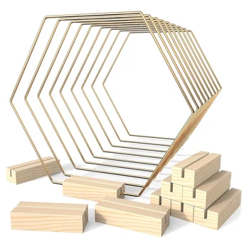 Централната украса под формата на обръч в 10 опаковки с 10 дървени притежателите на карти 9,1-инчов шестиугольного метал за бижута, diy на сватбена маса