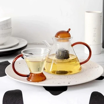 Чайник от устойчиви на топлина стъкло, Чаша за чай с мляко, Цветя кана пу-ерх, Китайски Чай набор от кунг-фу, модерен Скандинавски кана за кафе