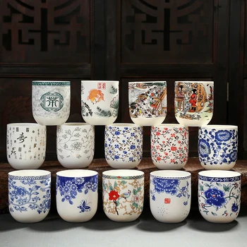 2 елемента Старинни синьо-бялата порцеланова чаена чаша, бутикови керамични чаена чаша, домакински малка чаена чаша, аксесоари за китайската чаена церемония