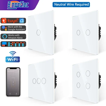 Bingoelec Sasha WiFi Smart Light EU Switch Изисква неутрален проводник 1/2/3/4 банда Стенни сензорни ключове Работят с Алекса Google Home