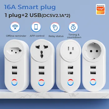 Sasha Smart USB Plug 16A, притежателят на безжични Wifi контакти, 100-240 В Приложението за гласово управление, превключвател на време, Подкрепа Алекса Google Assistant