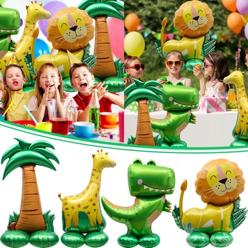Гигантски въздушен балон с диви животни, 4D Стая балони, Тема на Джунглата, Лъв, Динозавър, Жираф, Кокосова Палма, Детски подарък, декорация за Рожден Ден