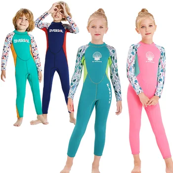Детски Плажни дрехи за момичета и момчета, бански костюм от 2,5 мм неопрен, едно парче, запазва топлината, със защита от ултравиолетови лъчи, с цип отзад за деца, младежи, деца-тийнейджъри