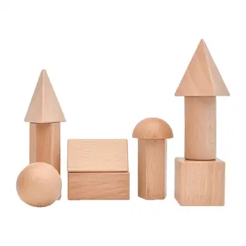 Дървени Геометрични твърди блокчета Пъзел Играчка наръчник за домашни предучилищна възраст