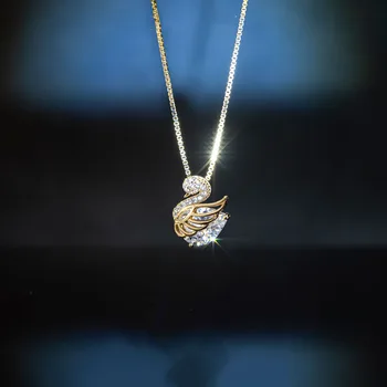 Колие с отложено във формата на лебед от скъпоценни камъни за жени, S925 Стерлинговый сребро, Романтична сватба подаръци, бижута на 