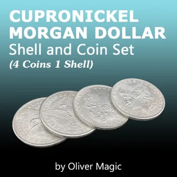 Мельхиоровая мивка и набор от монети Morgan Dollar (4 монети 1 мивка) от Oliver фокуси отблизо Магически трик на Илюзионист