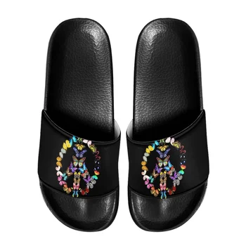 Модни дамски чехли с шарките на мира и на любовта, Маркови дизайнерски дамски джапанки за баня, Летни улични чехли за почивка за момичета